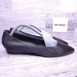 Franco Sarto Hakira Perforated Leather Slip on Wedge Black Women's sz 10
